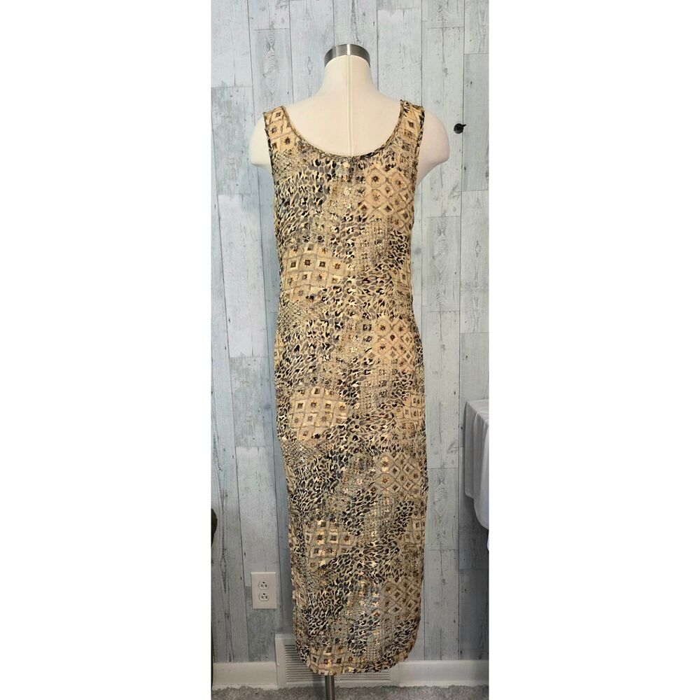 VTG Dotti Sheer Gold Cheetah Leopard Geometric Print Shift Dress Sz. M - Picture 3 of 11